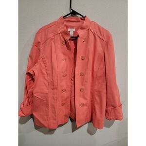 Chico's Womens Size 3 XL Coral Pink Double Breasted Button Up Blazer Jacket Coat